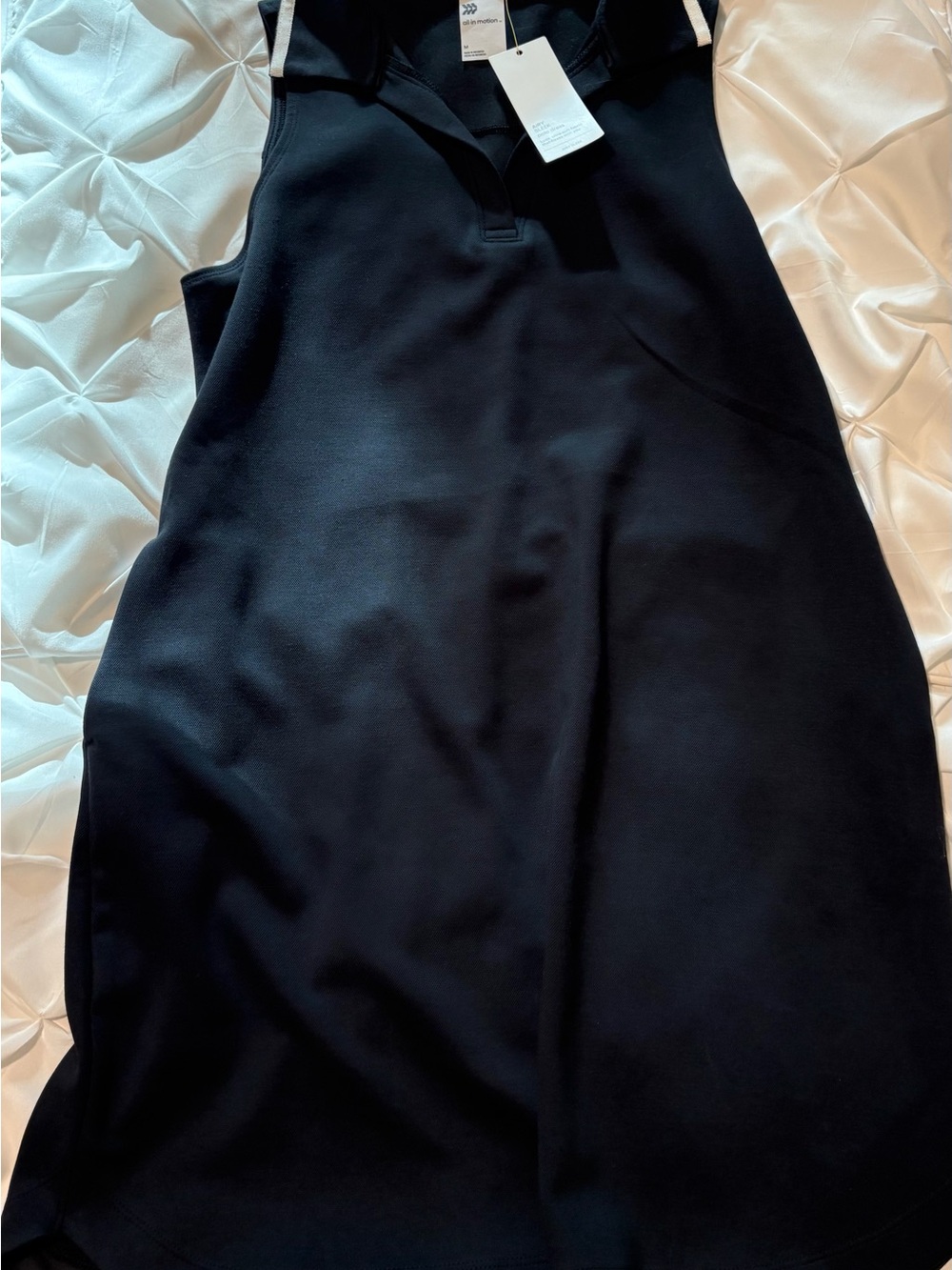 All in Motion Airy Sleek Women’s Sleeveless Polo Dress Black & White, Size M NWT